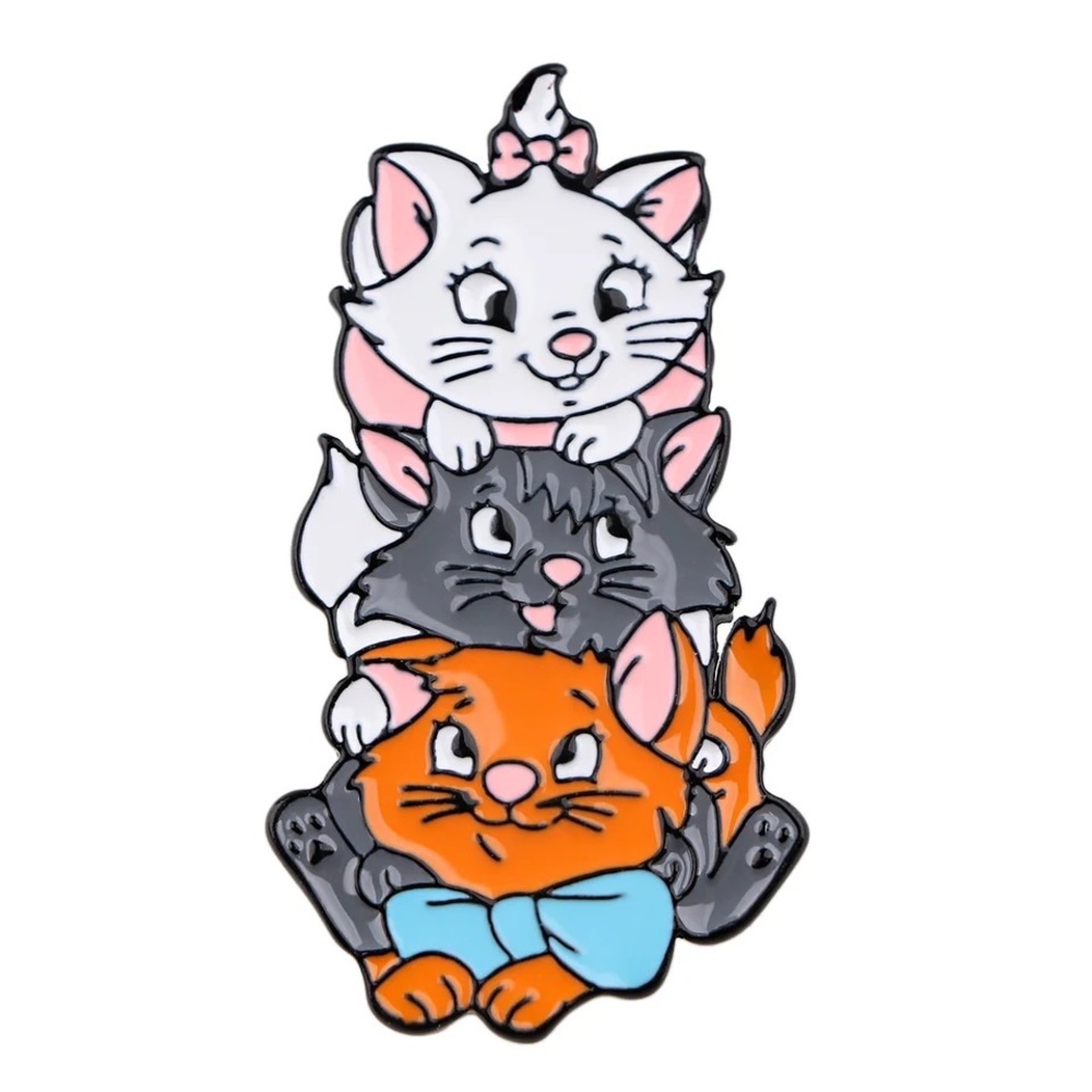 Disney Aristocats Kittens Enamel Pin Cute Cartoon Grey Ginger White Cats Brooch